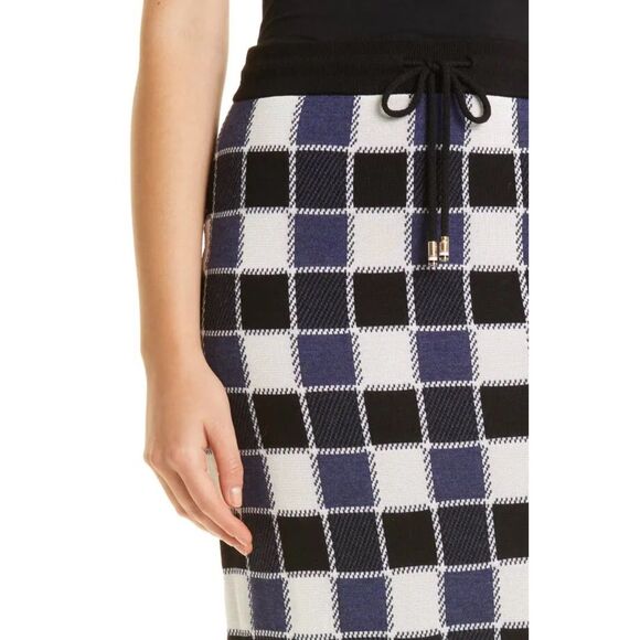 BOSS Hugo Boss Fiallah Check Wool Blend Jacquard Pencil Skirt Navy Black & White - Picture 5 of 14